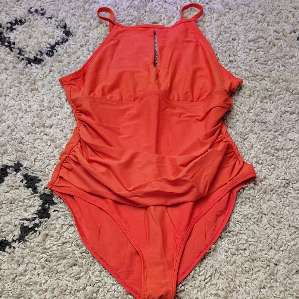 Vibrant Orange Swimsuit ELEEN TRACY WOMENS SWIMWEAR ONE-PIECE SWIMSUIT